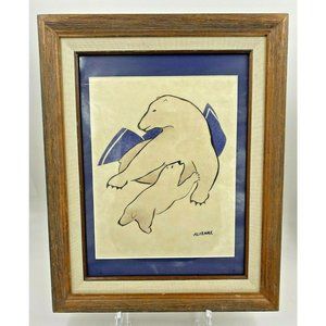 Peter Aliknak Canadian Inuit Artist Stonecut Print Polar Bear with Cub